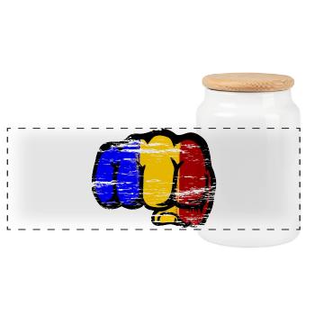 Roumanie drapeau main poing utilisé - Boîte à biscuits avec couvercle en bois - blanc - Devant