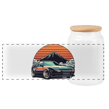 JDM car Japanese Retro Car Racing Drifting Legend - Panoramic Cookie Jar with Wooden Lid - white - Front