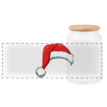 Santa hat - Panoramic Cookie Jar with Wooden Lid - white - Front