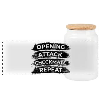 Opening Move Checkmate Repetition - Panoramic Cookie Jar with Wooden Lid - white - Front