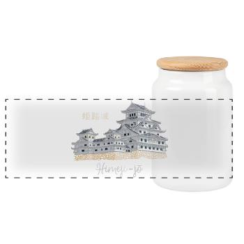 Burg Himeji-jo, Japan, Präfektur Hyogo, Zeichnung - Panorama Keksdose mit Holzdeckel - Weiß - Vorne