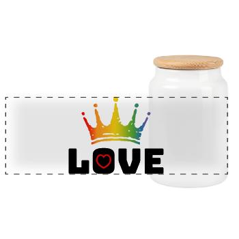Love Heart red Rainbow crown black - Panoramic Cookie Jar with Wooden Lid - white - Front