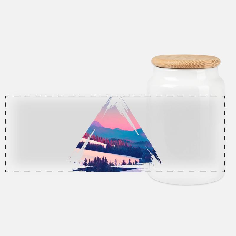 Pastel Mountain Sunset Triangle - Panoramic Cookie Jar with Wooden Lid - white