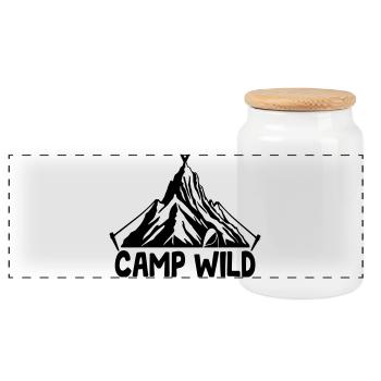Camp Wild - Tente de montagne [Noir] - Boîte à biscuits avec couvercle en bois - blanc - Devant