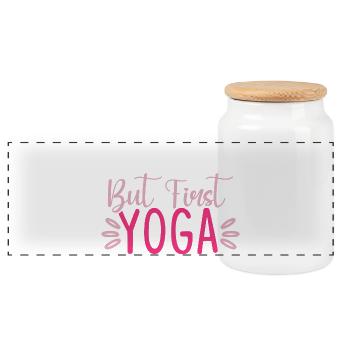 Aber zuerst Yoga - Panorama Keksdose mit Holzdeckel - Weiß - Vorne