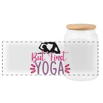 Aber zuerst Yoga - Panorama Keksdose mit Holzdeckel - Weiß - Vorne