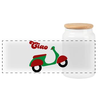 Scooter Ciao Italy Holiday Joie de vivre Fan happy - Boîte à biscuits avec couvercle en bois - blanc - Devant