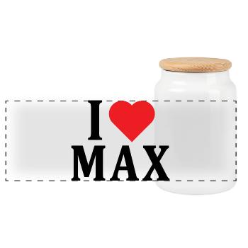 t-shirt I love Max t-shirt gift idea - Panoramic Cookie Jar with Wooden Lid - white - Front