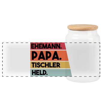 Ehemann Papa Beruf Tischler Held - Panorama Keksdose mit Holzdeckel - Weiß - Vorne