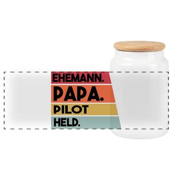 Ehemann Papa Pilot Held - Panorama Keksdose mit Holzdeckel - Weiß - Vorne
