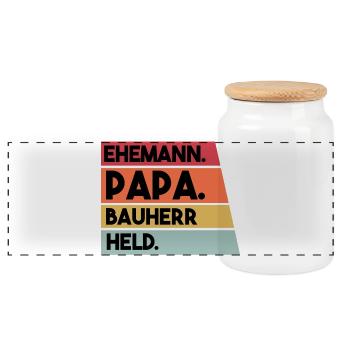 Ehemann Papa Bauherr Held - Panorama Keksdose mit Holzdeckel - Weiß - Vorne