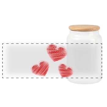 HERZ. HERZ. VALENTINSTAG. LIEBE. LIEBE. PAAR. - Panorama Keksdose mit Holzdeckel - Weiß - Vorne