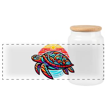 Turtle - Panoramic Cookie Jar with Wooden Lid - white - Front