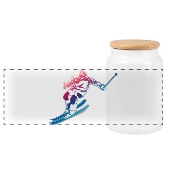 Vintage Skiers - Panoramic Cookie Jar with Wooden Lid - white - Front