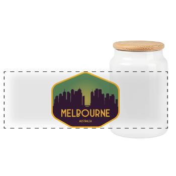 Melbourne Skyline Sonnenuntergang - Panorama Keksdose mit Holzdeckel - Weiß - Vorne
