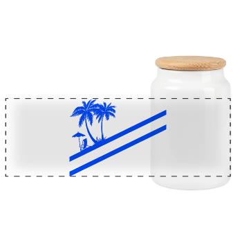 Santorini Greece flag palm trees - Panoramic Cookie Jar with Wooden Lid - white - Front