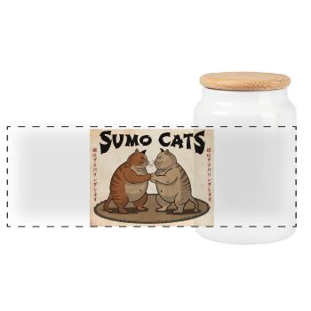 Chats de sumo (vintage) - Boîte à biscuits avec couvercle en bois - blanc - Devant