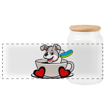 Coffee Break Dog Cup Morning Grouch Caffeine Dogs - Panoramic Cookie Jar with Wooden Lid - white - Front