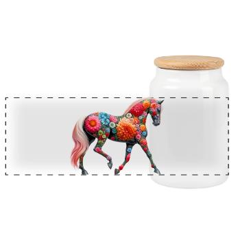 Cheval décoré de fleurs - Boîte à biscuits avec couvercle en bois - blanc - Devant
