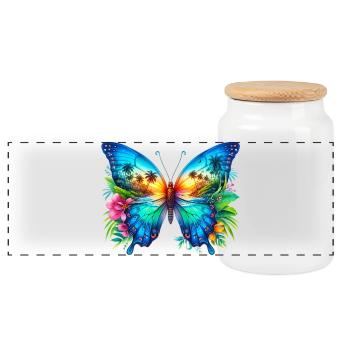 Schmetterling - Panorama Keksdose mit Holzdeckel - Weiß - Vorne