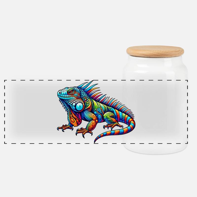 Leguan - Panorama Keksdose mit Holzdeckel - Weiß