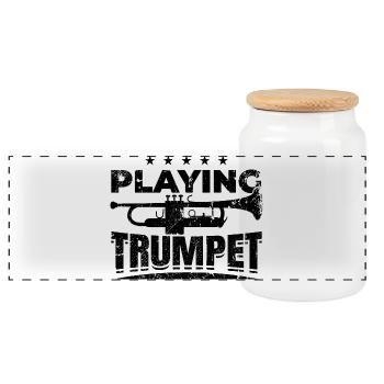 Citation Trompette - Boîte à biscuits avec couvercle en bois - blanc - Devant