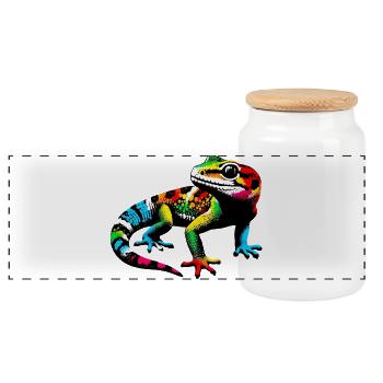 Gecko - Panorama Keksdose mit Holzdeckel - Weiß - Vorne
