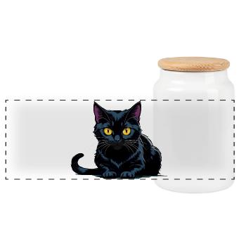 Nachtkatzensilhouette in Blau - Panorama Keksdose mit Holzdeckel - Weiß - Vorne