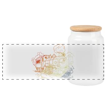 Croquis de locomotive des années 90 - Boîte à biscuits avec couvercle en bois - blanc - Devant