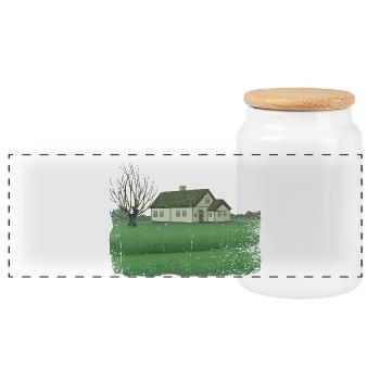 Haus mit kahlem Baum dirty effect - Panorama Keksdose mit Holzdeckel - Weiß - Vorne