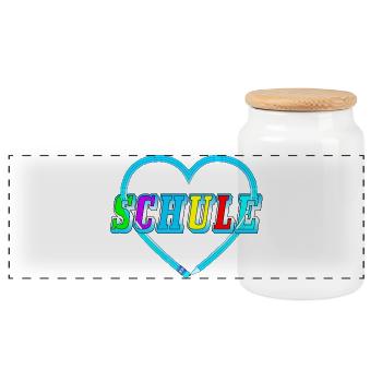 Bleistift Herz Schule Schrift blau Schulanfang - Panorama Keksdose mit Holzdeckel - Weiß - Vorne