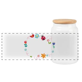 Runder Rahmen mit Blumen Marienkäfer und Vogel - Panorama Keksdose mit Holzdeckel - Weiß - Vorne