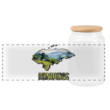 Watercolor Map of Honduras - Panoramic Cookie Jar with Wooden Lid - white - Front