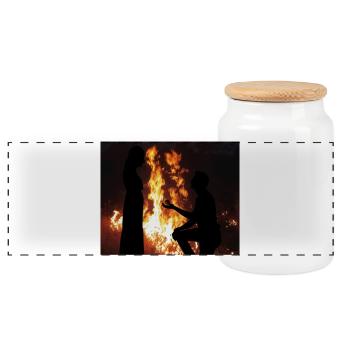 Feuriges Heirats-Silhouette - Panorama Keksdose mit Holzdeckel - Weiß - Vorne