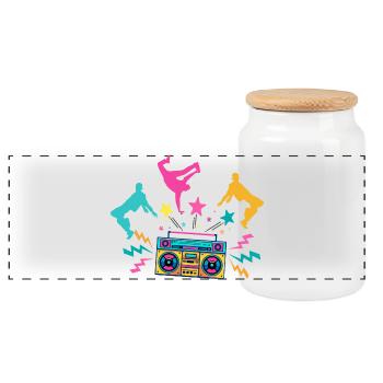 Ghettoblaster Neon tanzende Silhouetten - Panorama Keksdose mit Holzdeckel - Weiß - Vorne