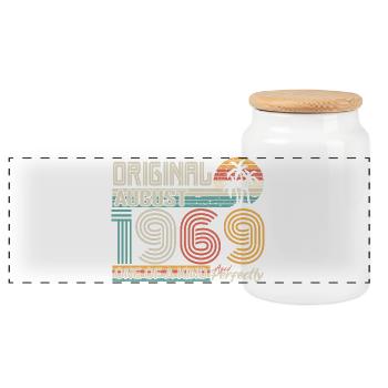 August 1969 Birthday August 1969 Gift - Panoramic Cookie Jar with Wooden Lid - white - Front