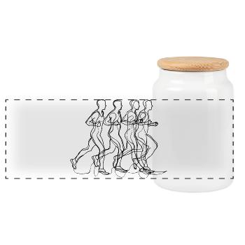 Runner Drawing - Panoramic Cookie Jar with Wooden Lid - white - Front