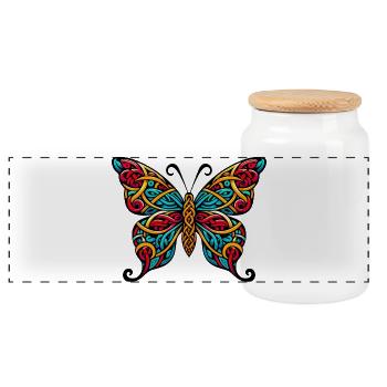 Butterfly - Panoramic Cookie Jar with Wooden Lid - white - Front