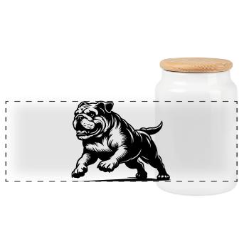 English Bulldog - Panoramic Cookie Jar with Wooden Lid - white - Front