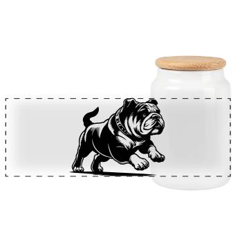 English Bulldog - Panoramic Cookie Jar with Wooden Lid - white - Front