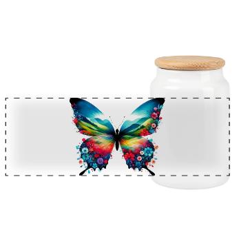 Butterfly - Panoramic Cookie Jar with Wooden Lid - white - Front
