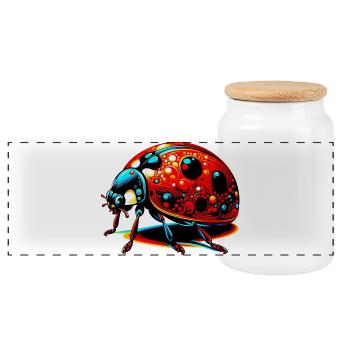 Ladybird - Panoramic Cookie Jar with Wooden Lid - white - Front