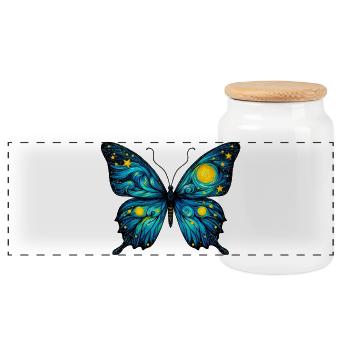Butterfly - Panoramic Cookie Jar with Wooden Lid - white - Front