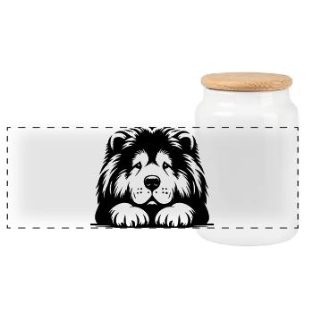 Chow Chow Head with Paws - Panoramic Cookie Jar with Wooden Lid - white - Front