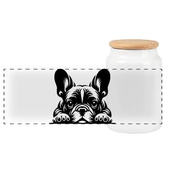 Französische Bulldogge Kopf mit Pfoten - Panorama Keksdose mit Holzdeckel - Weiß - Vorne