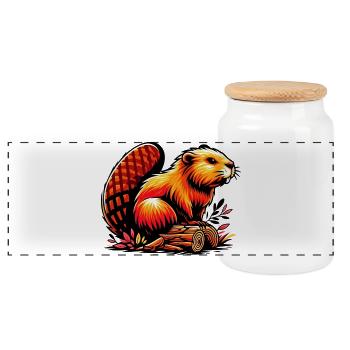 Beaver - Panoramic Cookie Jar with Wooden Lid - white - Front