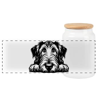 Irish Wolfhound Kopf mit Pfoten - Panorama Keksdose mit Holzdeckel - Weiß - Vorne