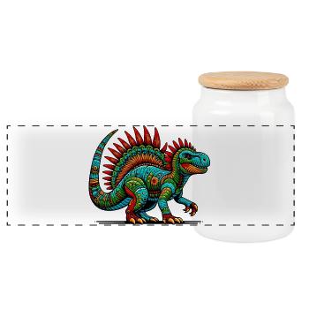 Dinosaur - Panoramic Cookie Jar with Wooden Lid - white - Front