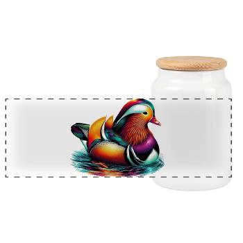 Mandarin duck - Panoramic Cookie Jar with Wooden Lid - white - Front