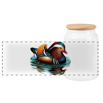 Mandarin duck - Panoramic Cookie Jar with Wooden Lid - white - Front